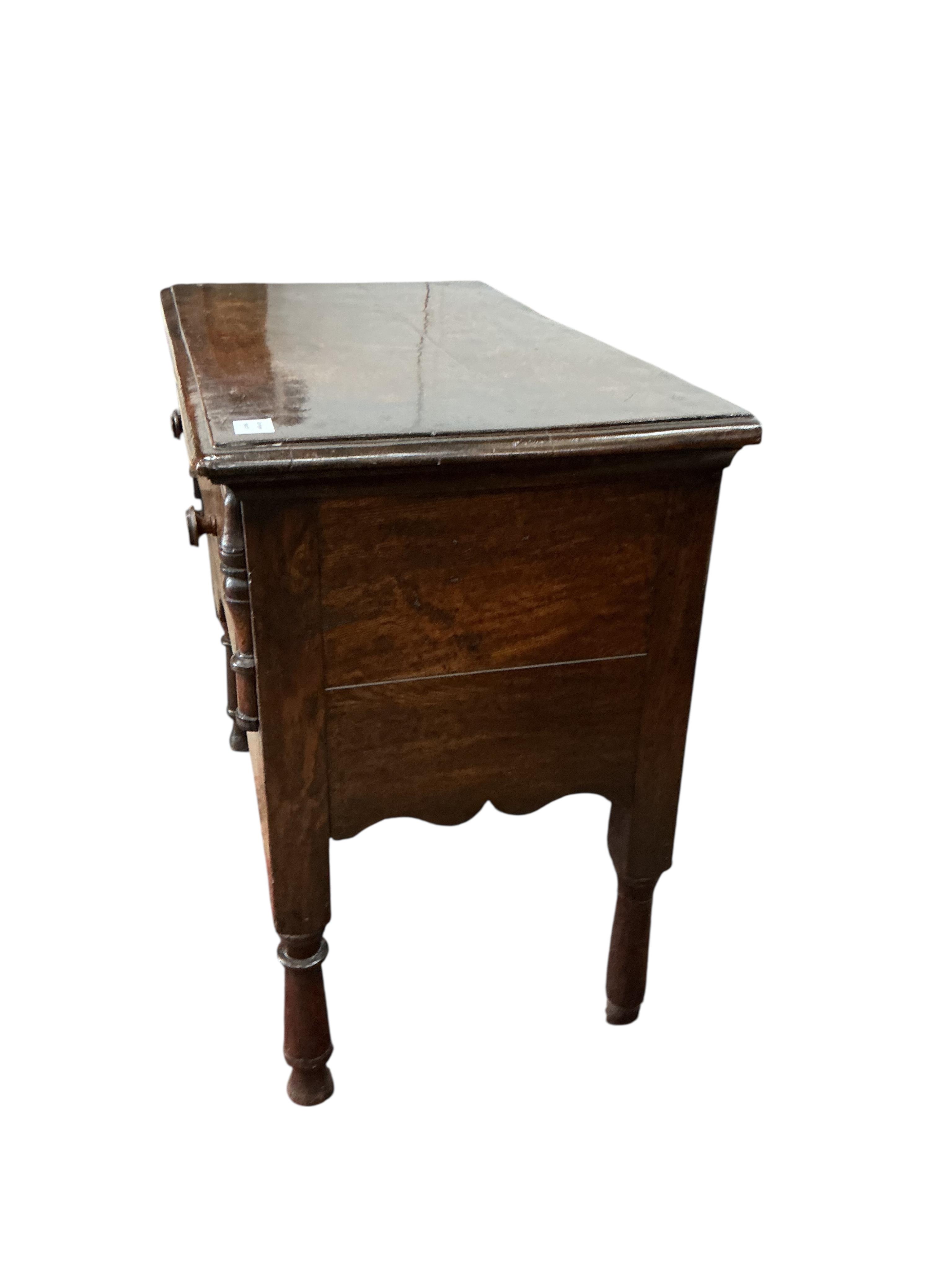An 18th century inlaid rectangular oak and mahogany banded side table, width 91cm, depth 50cm, height 80cm
